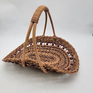 Vintage Wicker & Bead Decorative Basket With Handle